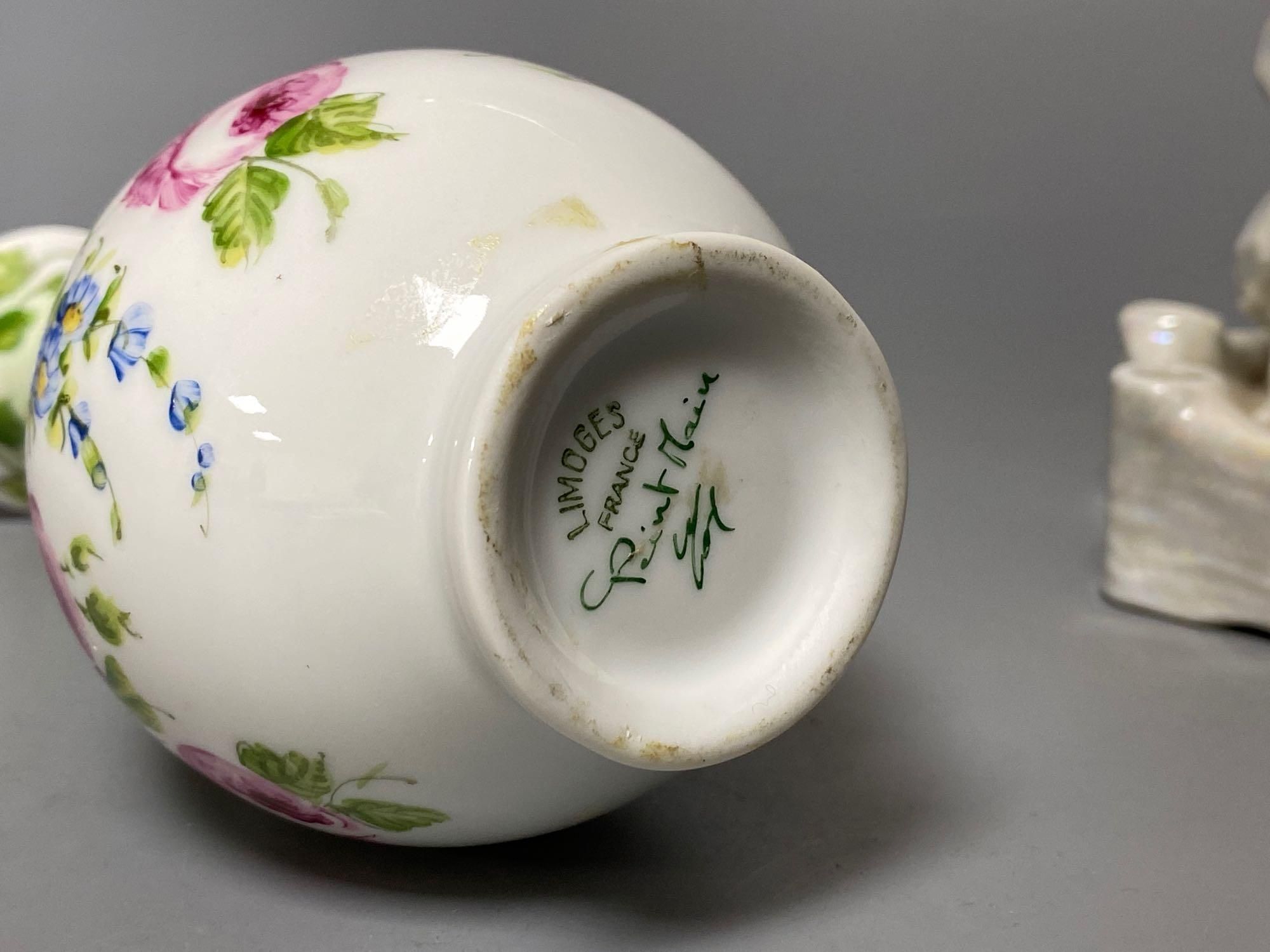 A Sitzendorf figure Fisher boy, a Coalport cottage and Continental ceramics (6)